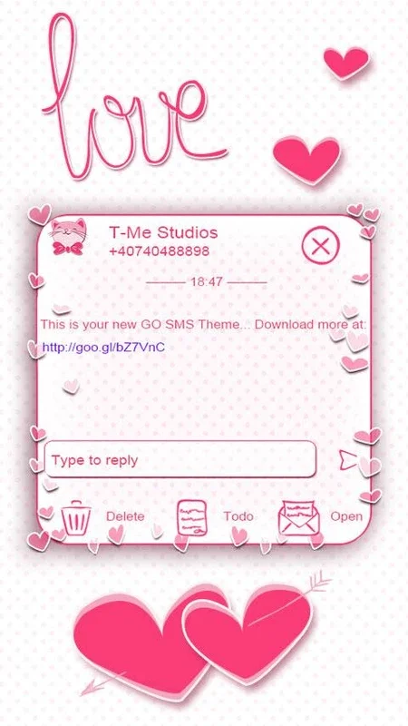 Pink Love SMS for Android - Stylish Messaging Theme