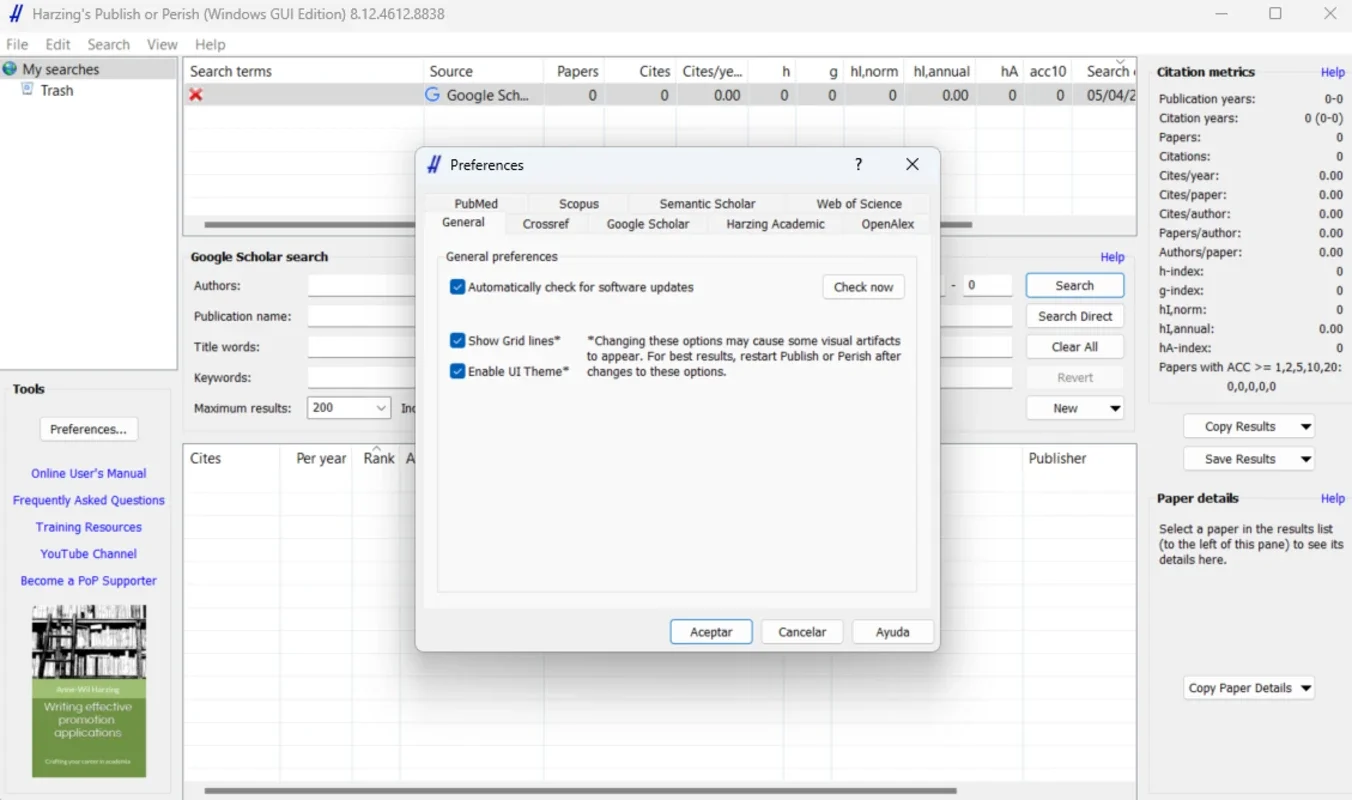 Publish or Perish: Efficient Citation Analysis for Windows