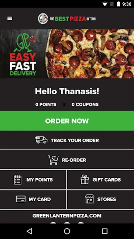 Green Lantern Pizza for Android - Order Pizza with Ease