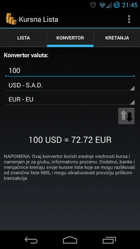 Kursna Lista for Android: Comprehensive Currency App