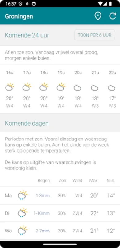 Weer NL for Android - Accurate Dutch Weather Forecasts