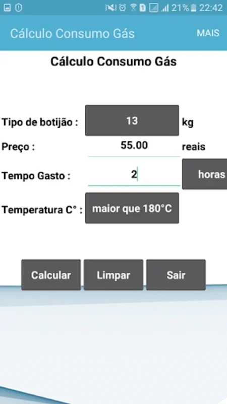 Cálculo de Consumo Gás for Android: Optimize Cooking Costs