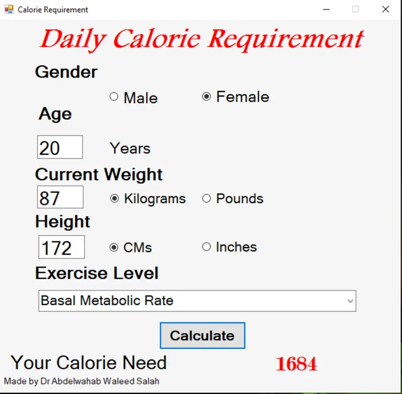 Calorie Requirement for Windows: Calculate Daily Calorie Needs