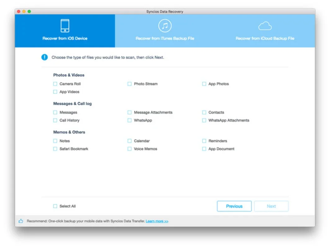 Syncios Data Recovery for Mac: Recover Your Lost Data