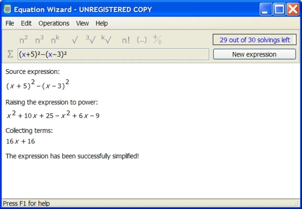 Equation Wizard for Windows - Solve Algebraic Equations Easily