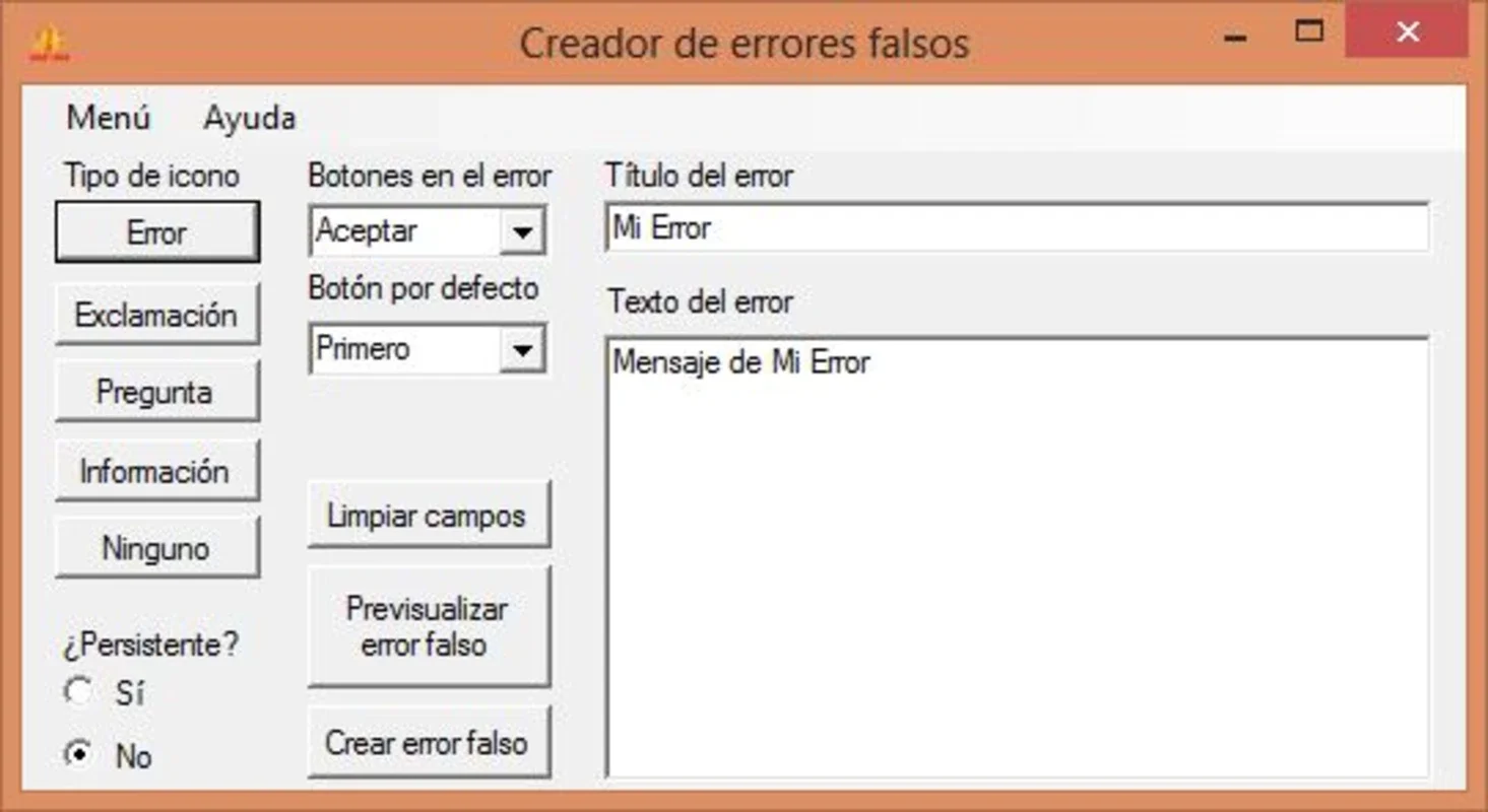 Creador de errores falsos 2 for Windows - Free Prank Software