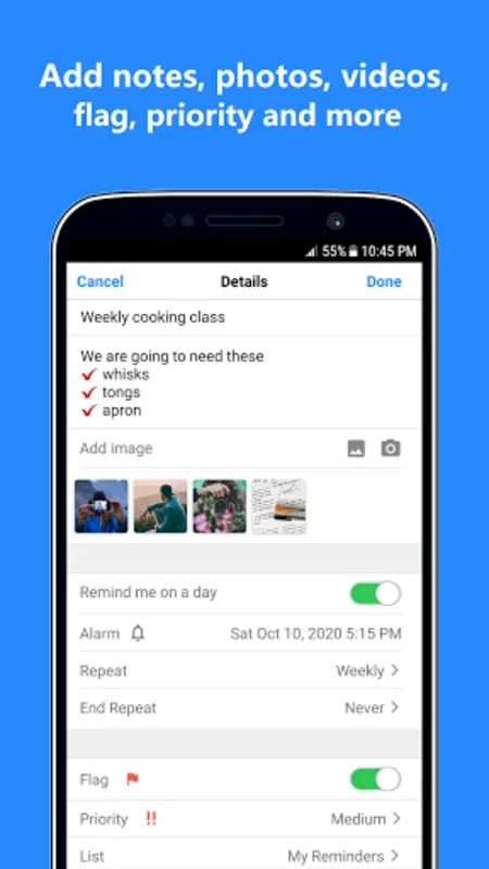 Reminders with Alarms, Notes and Photos for Android: Streamlined Task Management