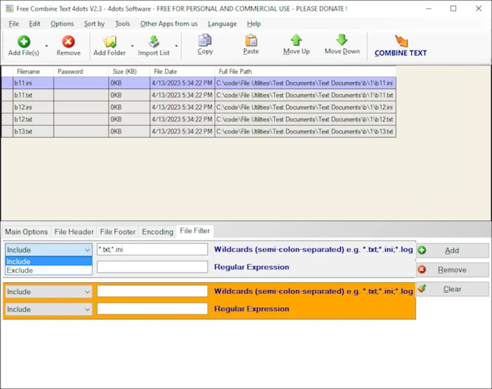 Free Combine Text Files 4dots for Windows - Effortless Text File Merging