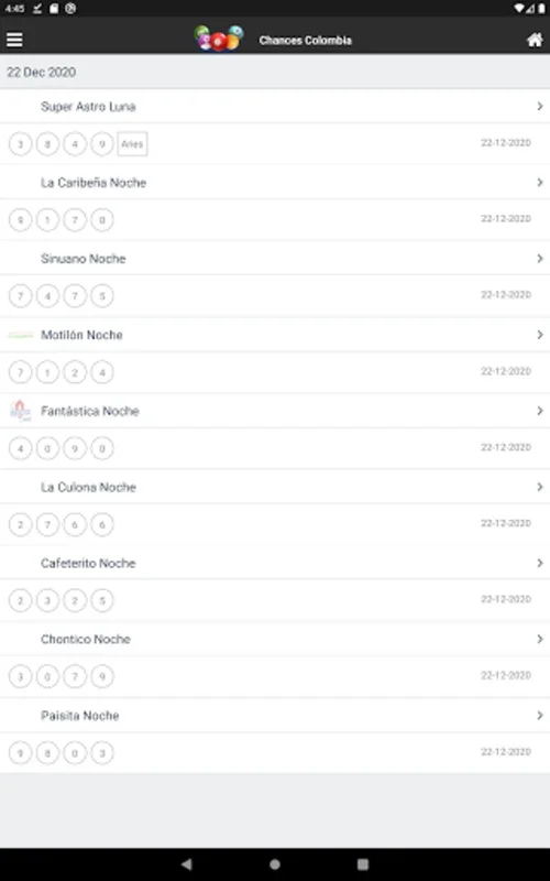 Chances Colombia for Android - Real-Time Lottery Results