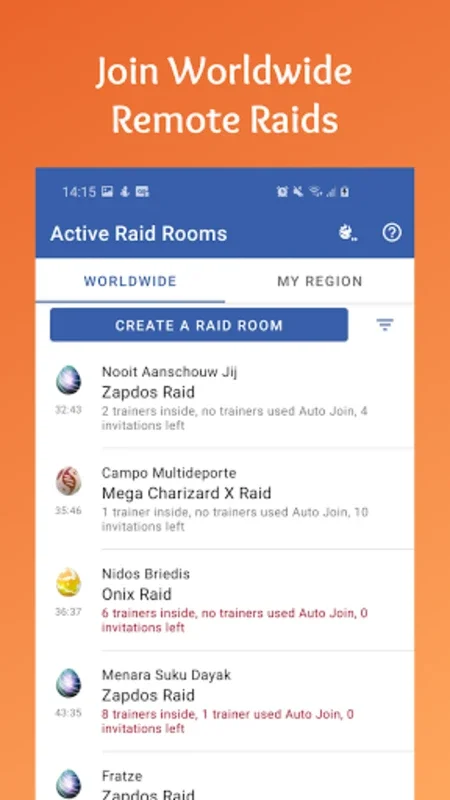 PokeRaid - Android: Worldwide Remote Raids for Pokémon GO Enthusiasts