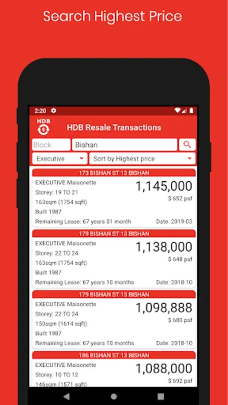 HDB Resale Transactions for Android - Smart Housing Decisions