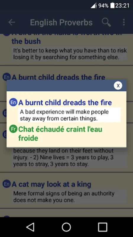 English French Proverbs Dictionary for Android - Master Bilingual Proverbs