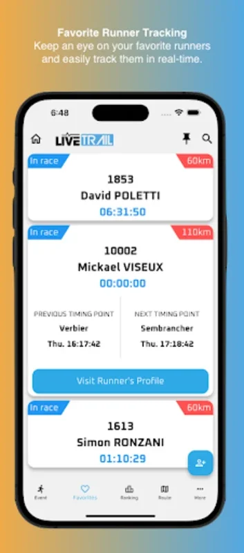 LiveInfo by LiveTrail for Android - Comprehensive Race Tracking