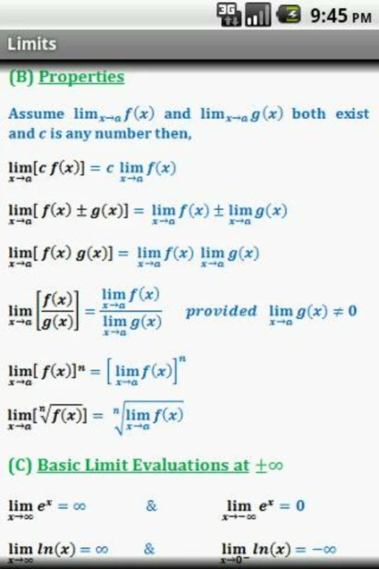 Calculus Quick Reference for Android: Streamline Your Learning