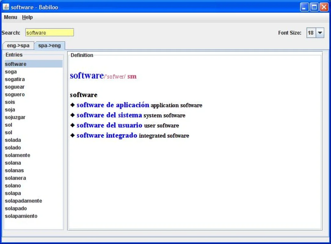 Babiloo for Windows - A Free English-Spanish Dictionary