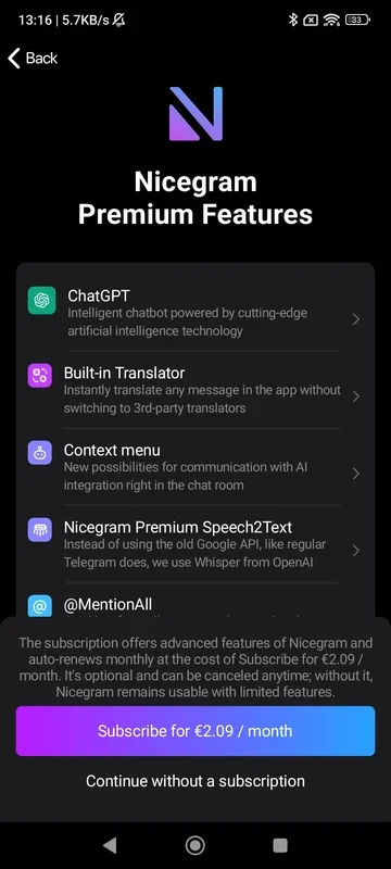 Nicegram: AI Chat for Telegram on Android - Enhanced Features