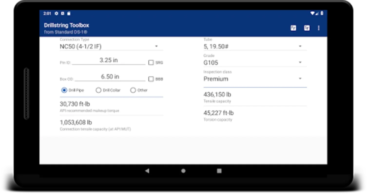 Drillstring Toolbox for Android: Precise Drill-Stem Calculations