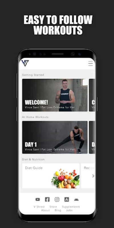 V Shred: Diet & Fitness for Android - No Downloading Required