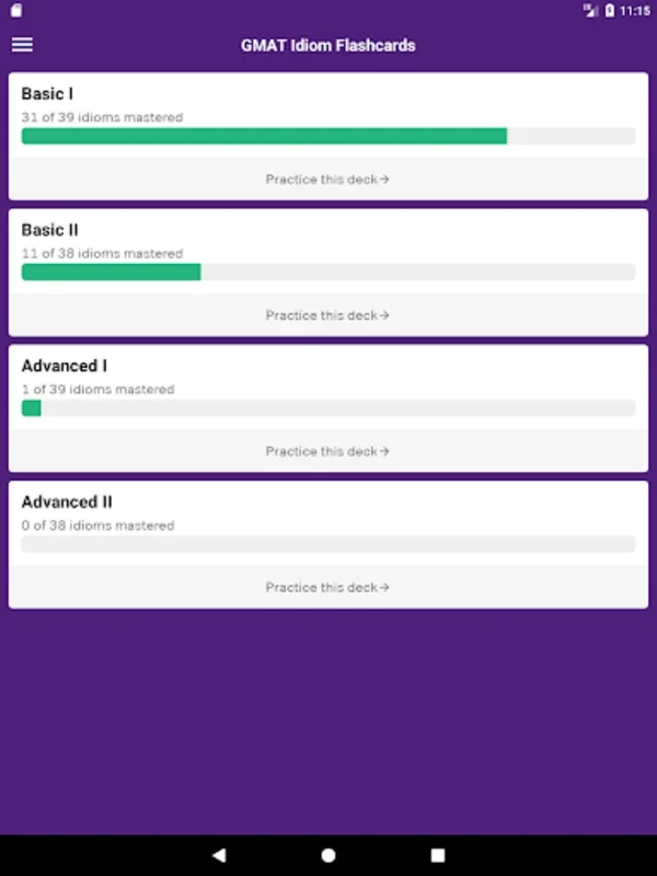 GMAT Idiom Flashcards for Android - Enhance Verbal Skills
