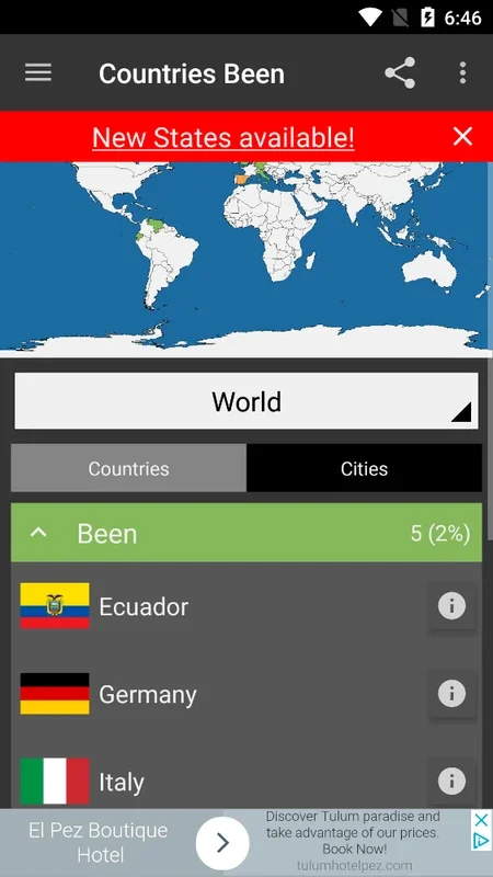 Countries Been for Android - Record Your Travels