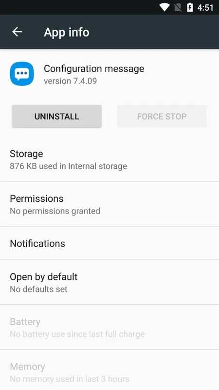 Configuration message for Android - Manage SMS and MMS on Samsung