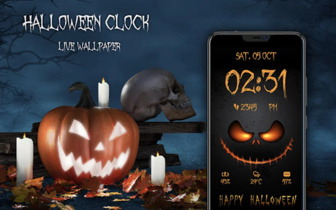 Halloween Spooky Digital Clock for Android - Spooky Live Wallpaper