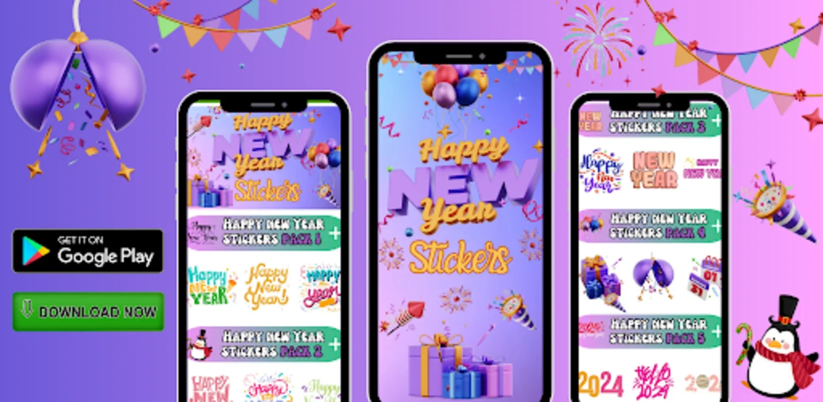 Happy New Year Stickers 2024 for Android - Free and Festive