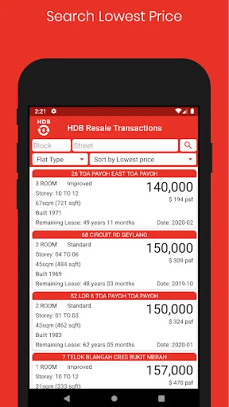 HDB Resale Transactions for Android - Smart Housing Decisions