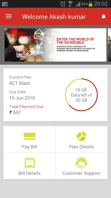 ACT Fibernet for Android - Manage Internet with Ease