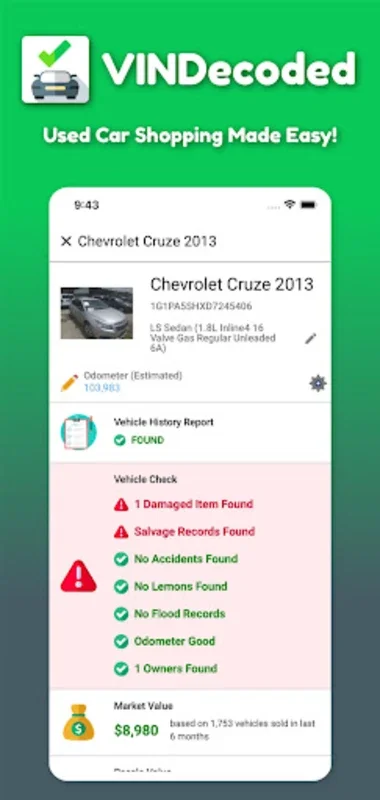 VIN Check Report for Used Cars for Android - Informed Buying