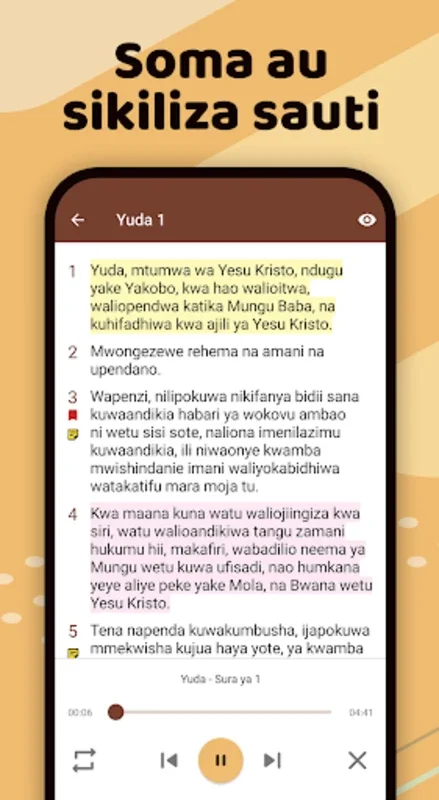 Biblia na Sauti for Android - A Feature - Rich Swahili Bible App