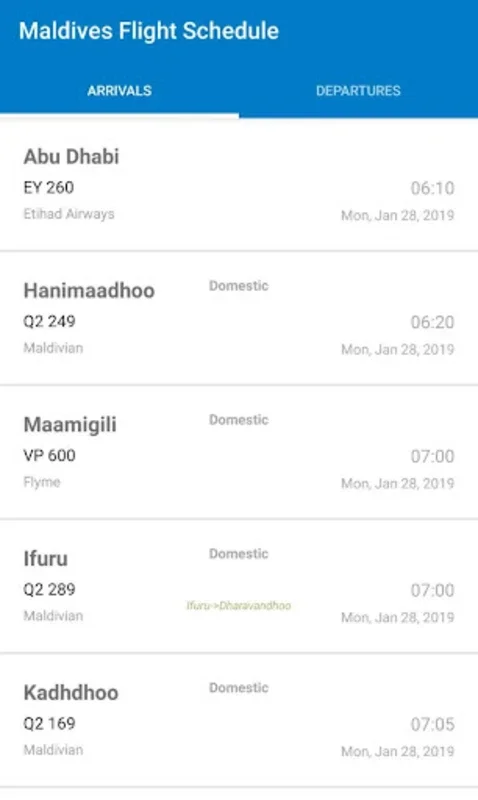 Maldives Flight Schedule for Android - Real-Time Updates