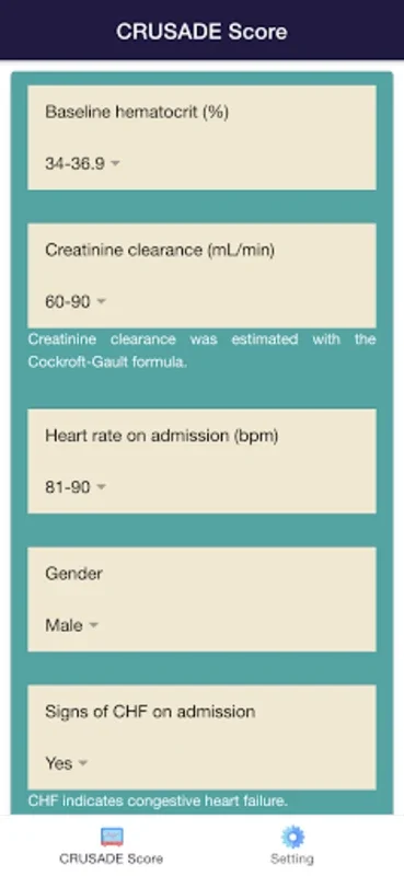 CRUSADE Risk Score for ACS for Android - Accurate Bleeding Risk Calculator