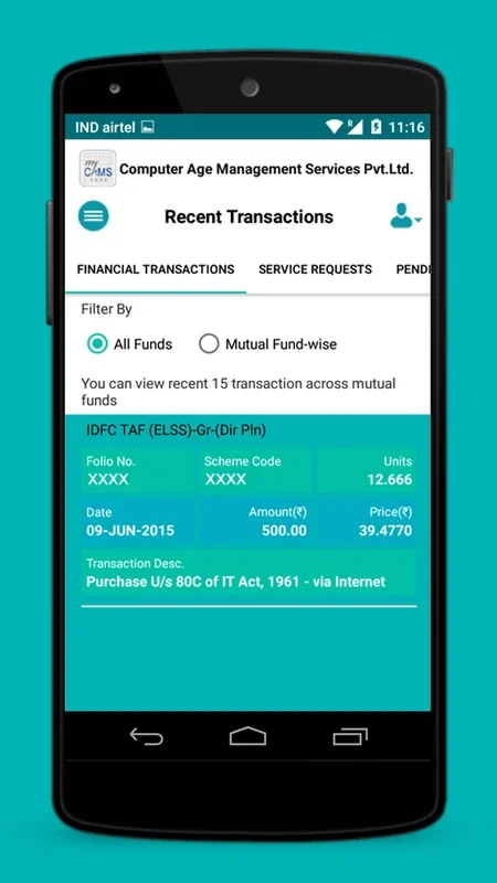 myCAMS for Android - Simplify Mutual Fund Management