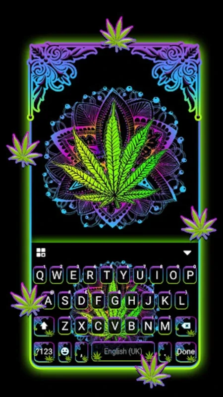 Neon Mandala Weed Keyboard Bac for Android - Customizable Typing