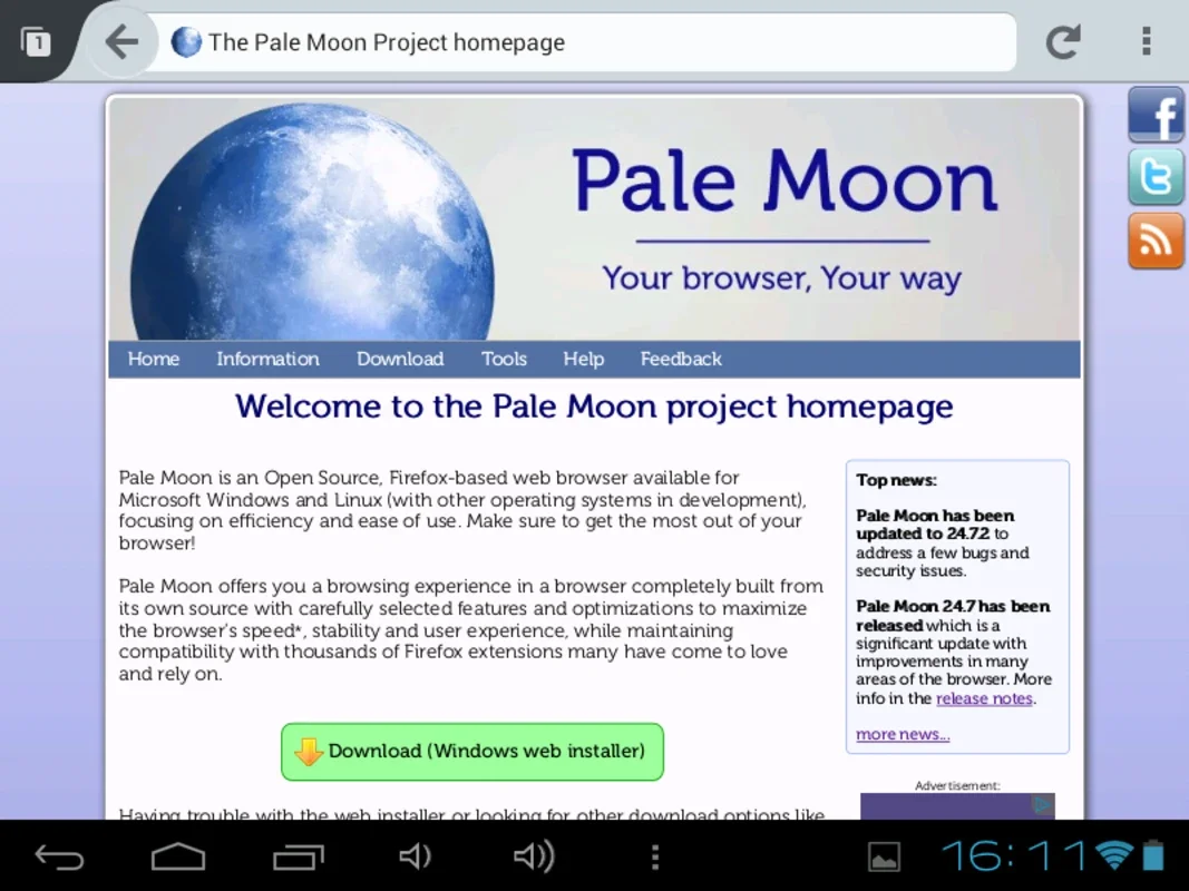 Pale Moon Web Browser for Android: Enhanced Browsing