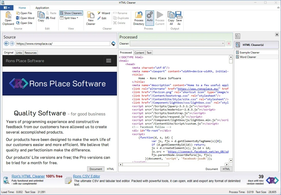 Rons HTML Cleaner for Windows - Smart HTML Cleaning Solution