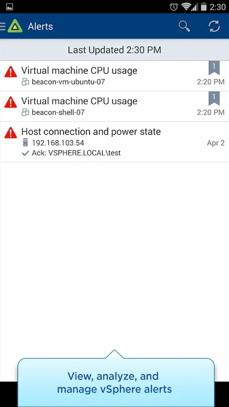 Watchlist for Android - Efficient Vsphere Monitoring