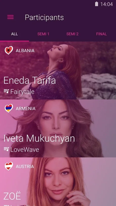 Eurovision Song Contest for Android - Rich Festival Content