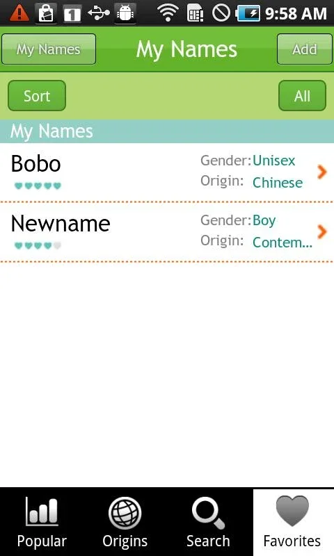 Baby Names for Android - Comprehensive Name Selection