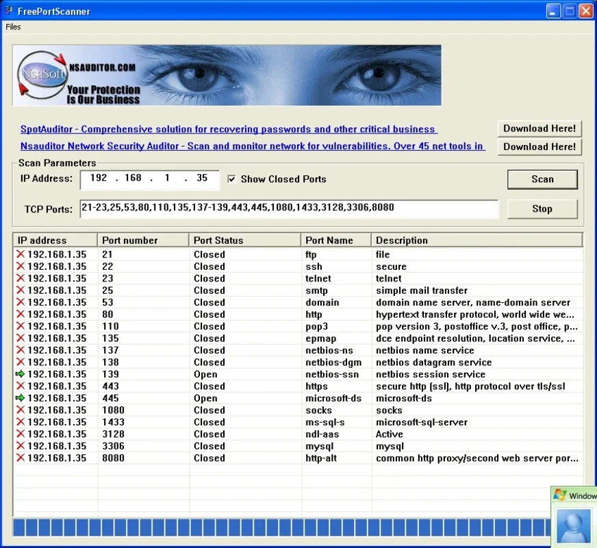 FreePortScanner for Windows - Scan Ports Easily