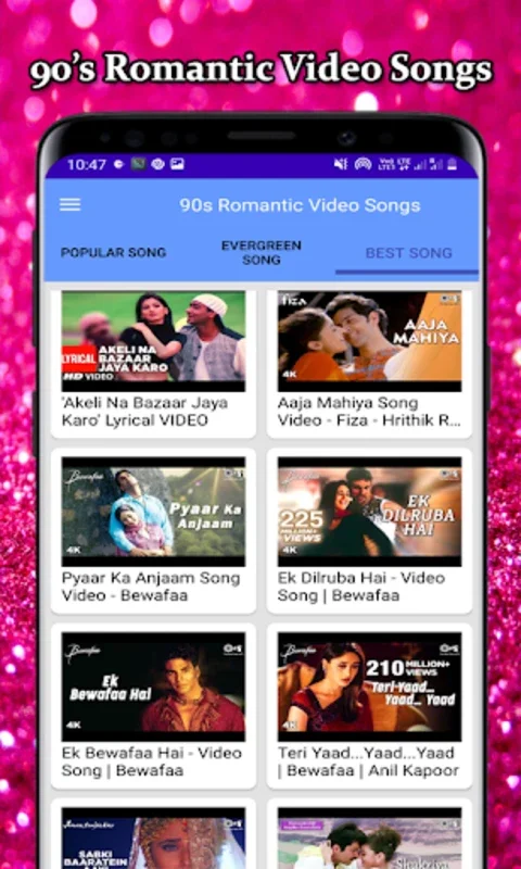 90's Hindi HD Video Songs for Android - Enjoy HD Bollywood Hits