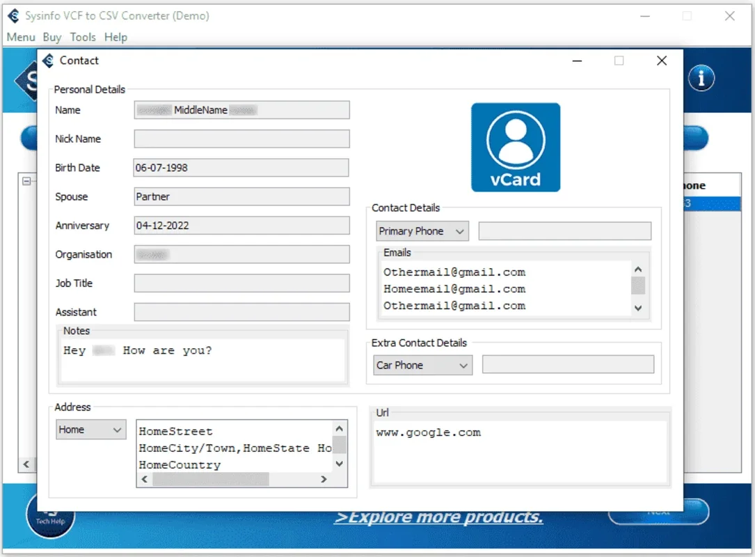 Sysinfo VCF to CSV Converter for Windows - Accurate Conversion