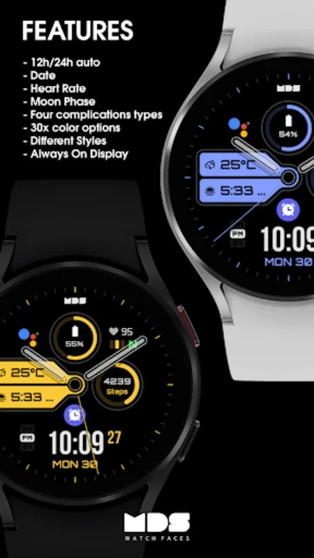 MDS367 - Hybrid Watch Face for Android: Customizable & Feature-Rich