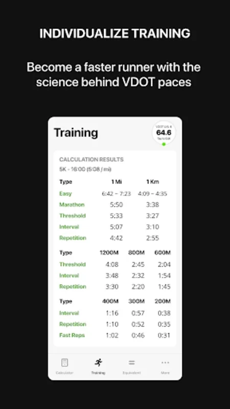 VDOT Running Calculator for Android - No Downloading Needed