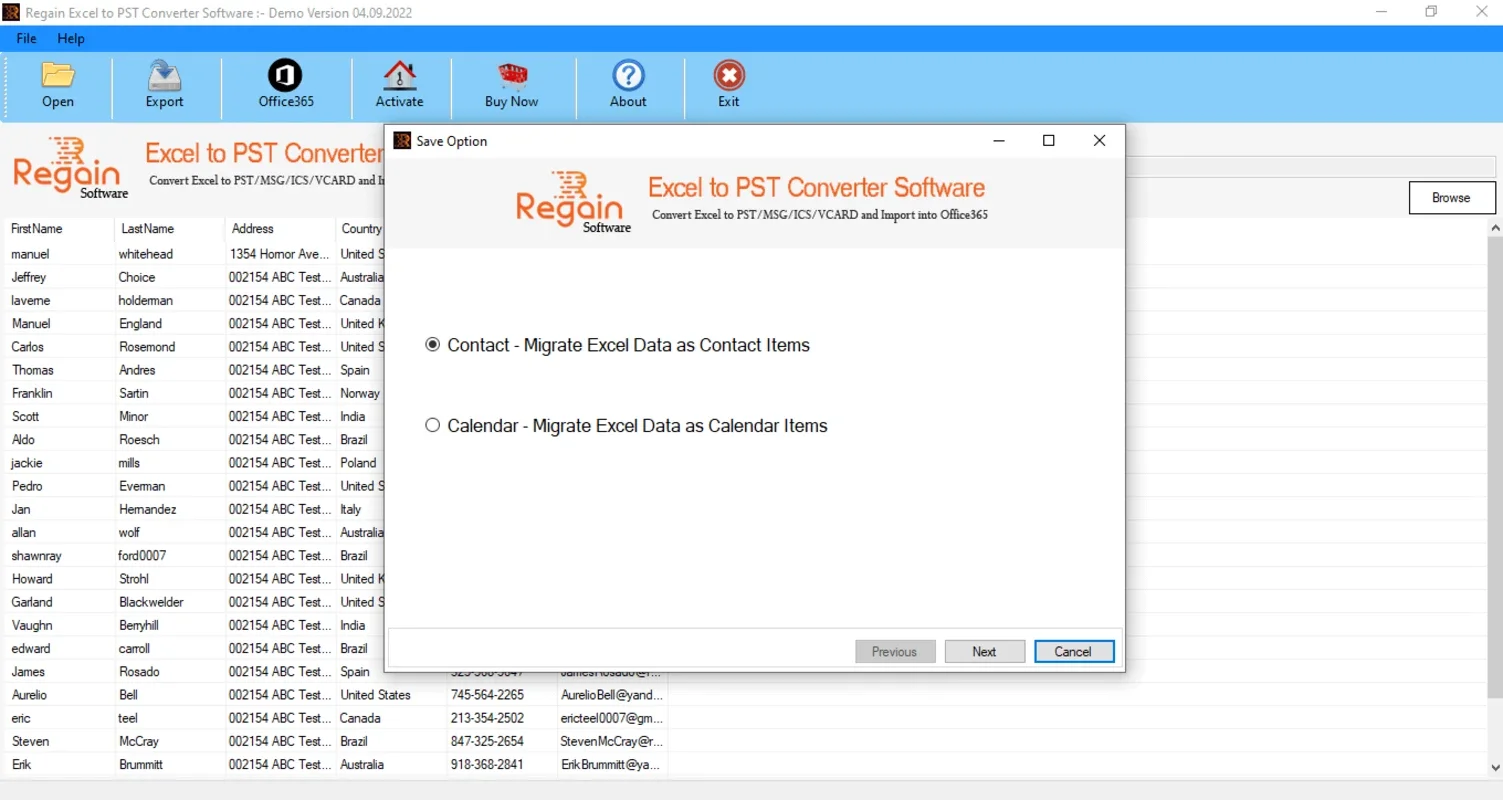 Regain Excel to PST Converter for Windows - Professional Export Tool