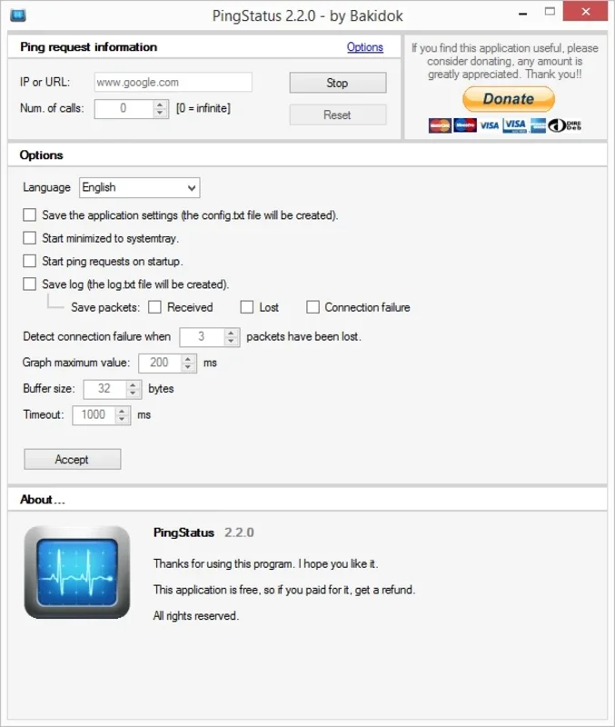 PingStatus for Windows - Monitor Your Internet Connection