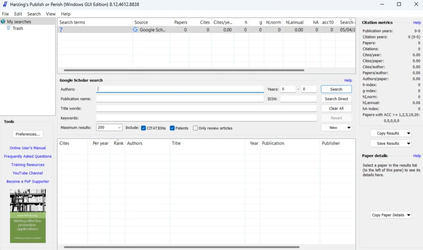 Publish or Perish: Efficient Citation Analysis for Windows