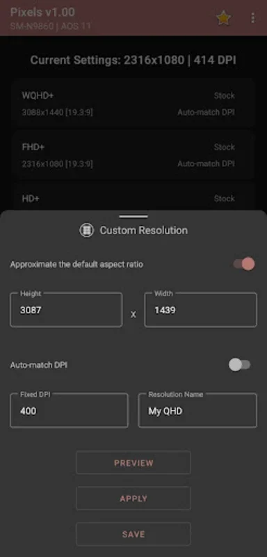 Pixels: Resolution+DPI Changer: Customize Your Android Screen Resolution and DPI