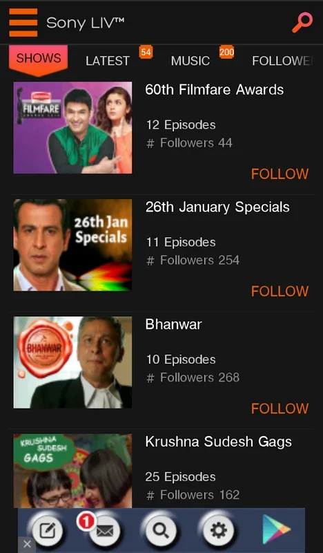 Sony LIV for Android - Stream Indian Video Content